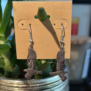 Silver and Red Hawk Earrings